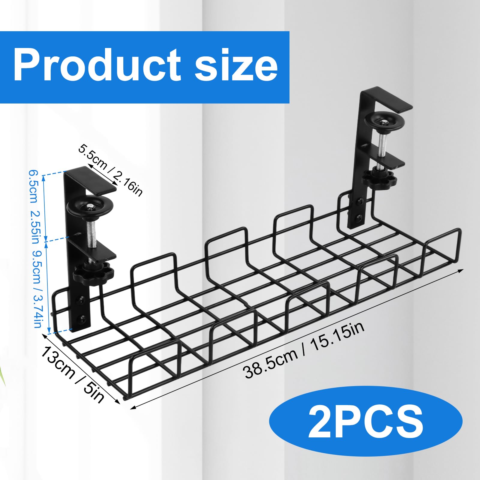 2 Plateaux de Gestion des Câbles sous Bureau, sans Perçage Chemin de Câbles en Métal, Rangement Multiprise avec Pince Ajustable pour Bureau et Maison
