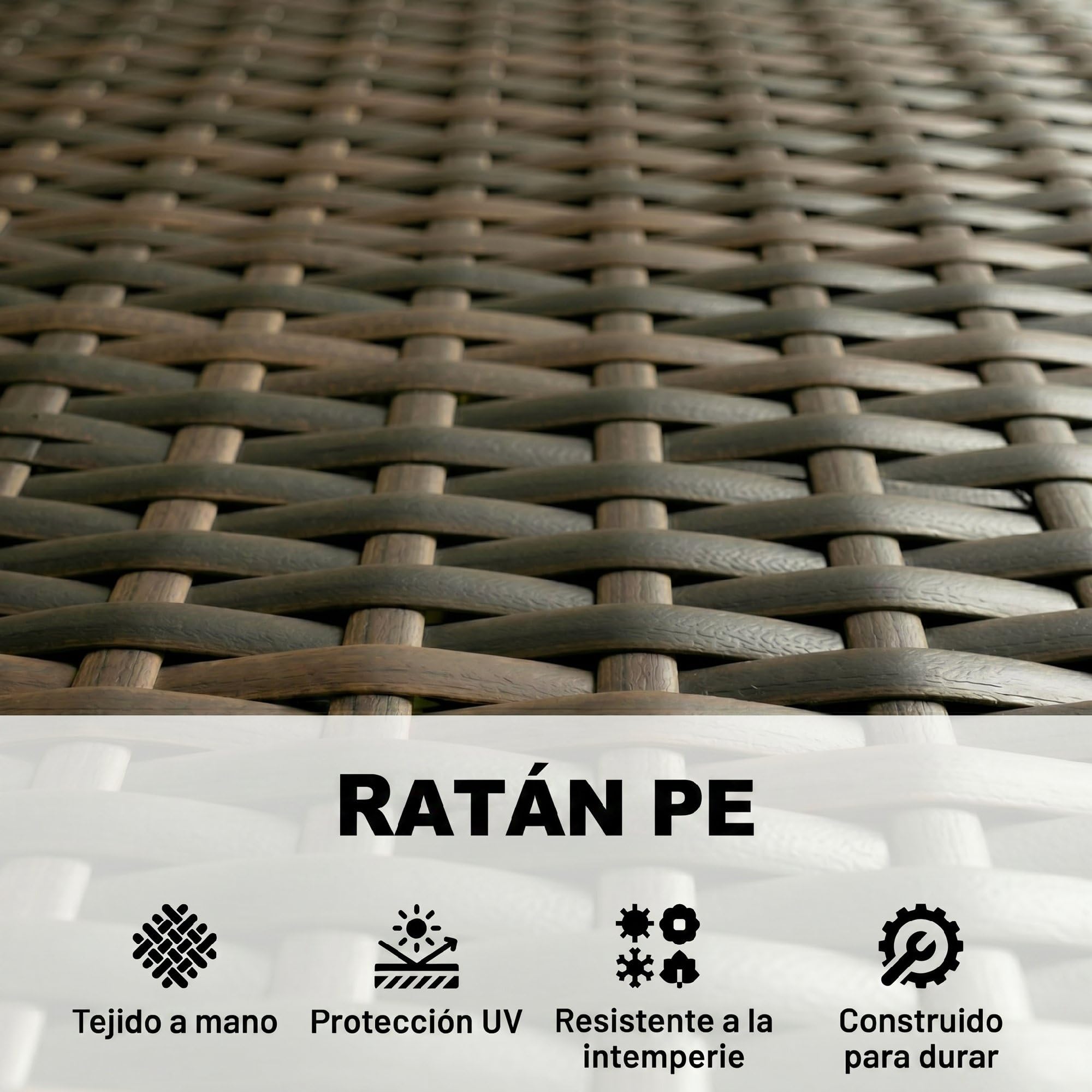 Outsunny Conjunto Jardín Exterior de Ratán con Cojines Conjunto Terraza Resistente a la Intemperie Muebles Jardín Exterior con 2 Sillones Sofá de 2 Plazas Mesa con Cristal Marrón