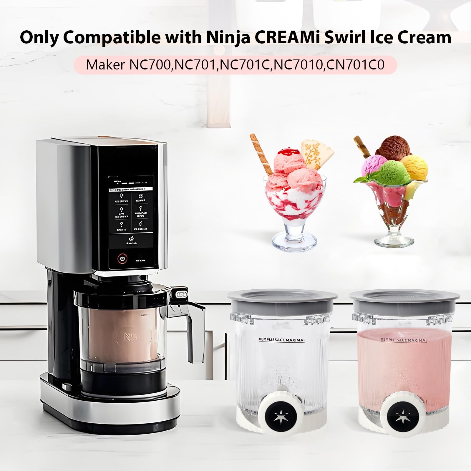 BestYiJo zapasowy kubek i pokrywka, kompatybilny z maszynami do lodów i lodów włoskich serii Ninja Creami Swirl NC701 NC700, uchwyt na kubek 16 oz, nie zawiera BPA, nadaje się do mycia w zmywarce (4)