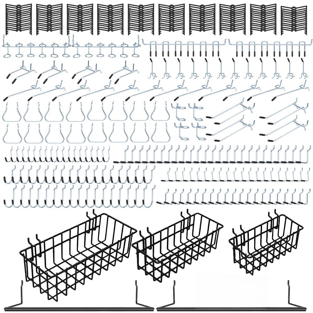 310PCS Pegboard Accessories Organizer Kit, Peg Board Baskets and Paper Towel Holder for 1/8 and 1/4 inch Pegboard Hooks Assortment,Metal Hooks for Hanging Storage (Basket Set)