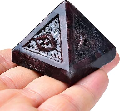 Garnet Evil Eye Pyramid Statue - Handmade Healing Crystal Figurine for Positive Energy, Meditation & Reiki, Natural Stone Decor, Lucky Spiritual Gift