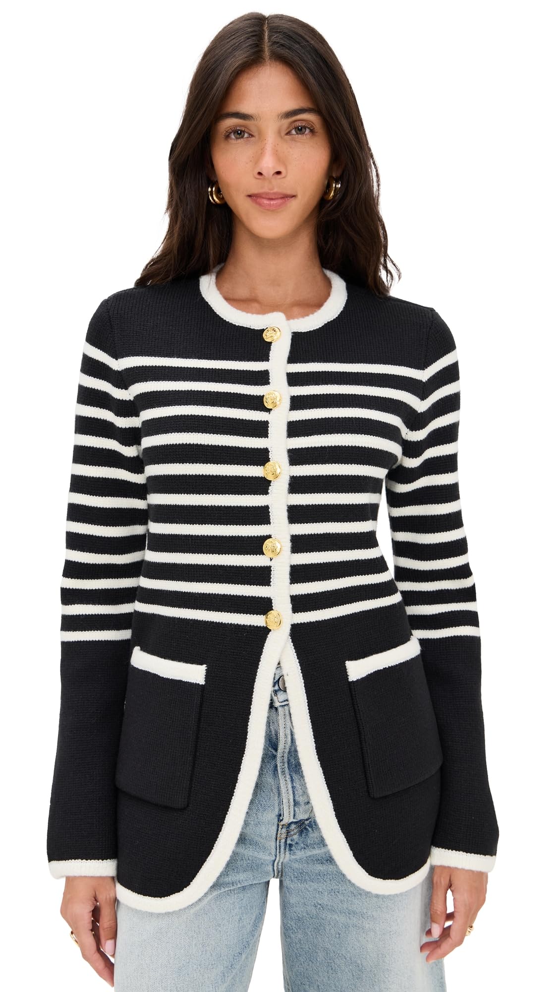 English Factory Women's Knit Striped Sweater Cardigan