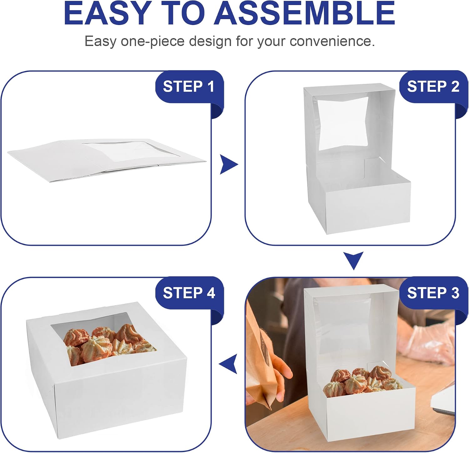 MT Products White Bakery Boxes With Clear Window - Size 6" X 6" X 3” - 25 Pieces Treat Boxes - For Donuts, Cookies, and Muffins - Made in the USA