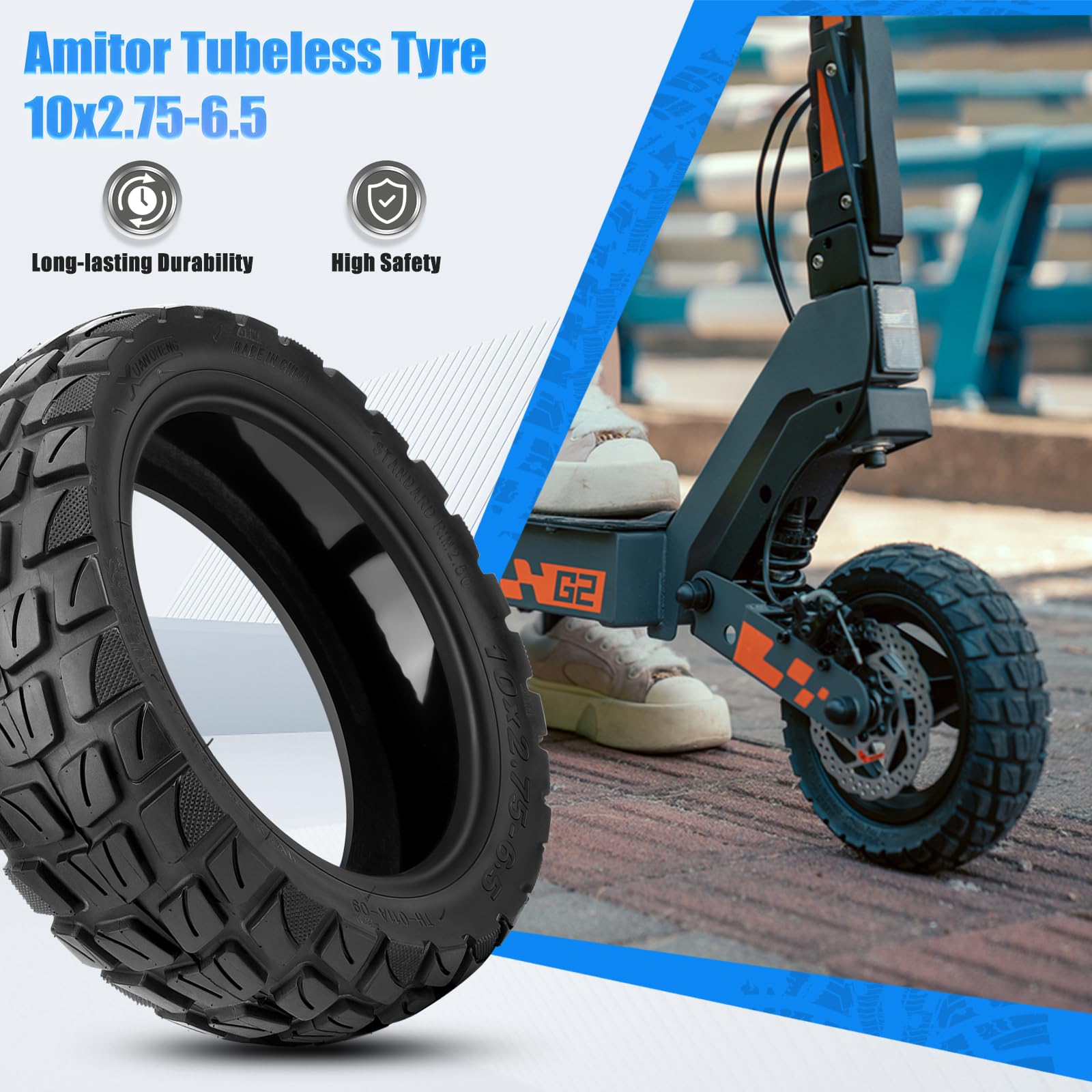 10 x 2,75 – 6,5 Tubeless, pneumatici autoriparanti da fuoristrada, con valvola, 10 pollici, pneumatici di ricambio per e-scooter, resistenti all'usura e durevoli, antiscivolo e antiperforazione