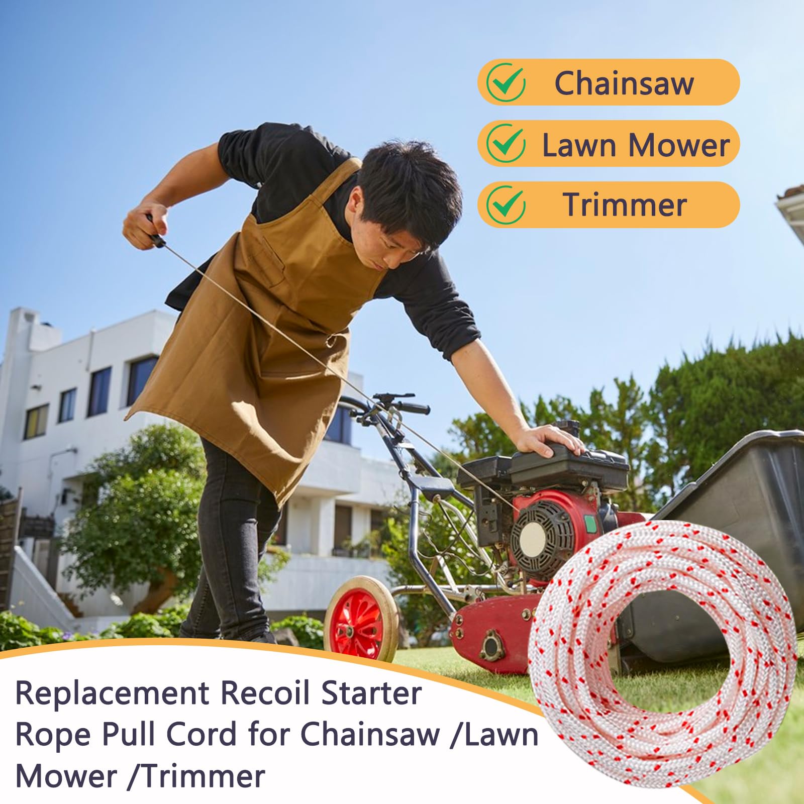 Cordless Lawn Mower 40ft Replacement Pull Start Rope (3mm Thick