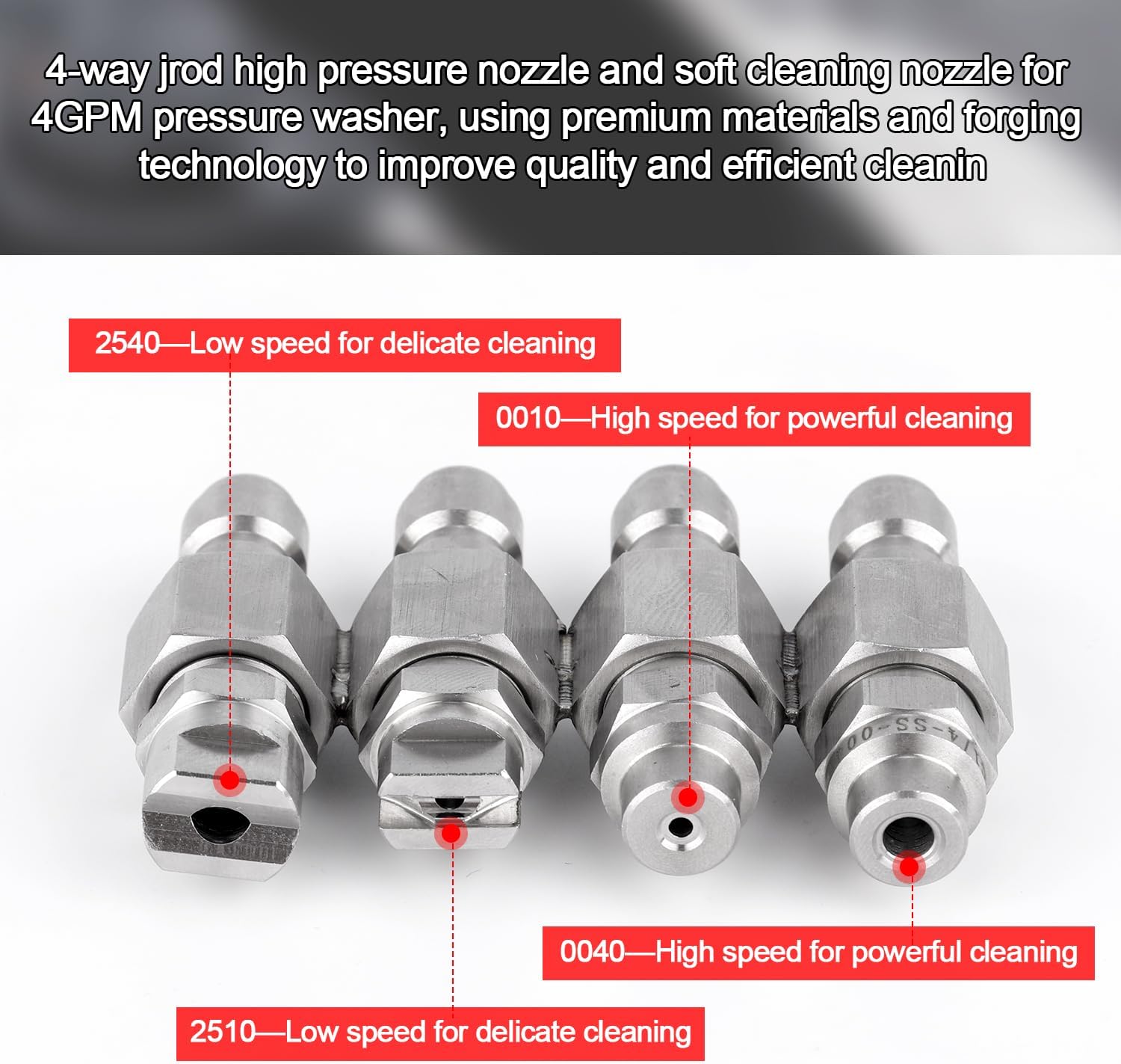Condition photo showing New/Like New for washing tip holder for 4 gpm pressure washer, 4 way spray modes pressure washer nozzle stainless steel power washing tips for quick connecting pressure washer accessories