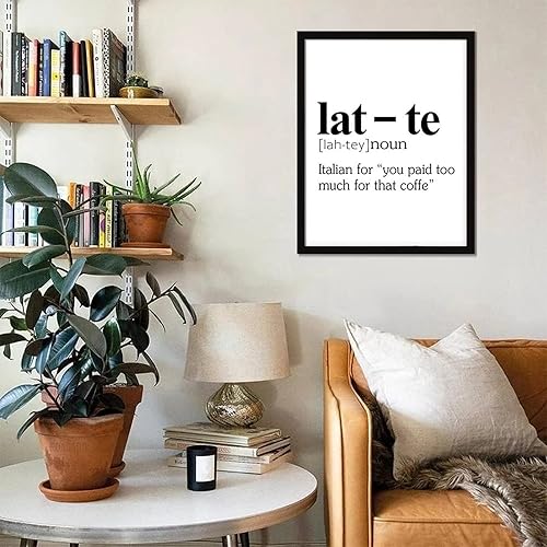 Miniatura 4 de Hanging Wall Sign with the Funny Noun Definition of Lat-Te Rustic Style 20x16in Black Frame Wooden Plaque for Cottage Desk Cafe Bar Garden Yard