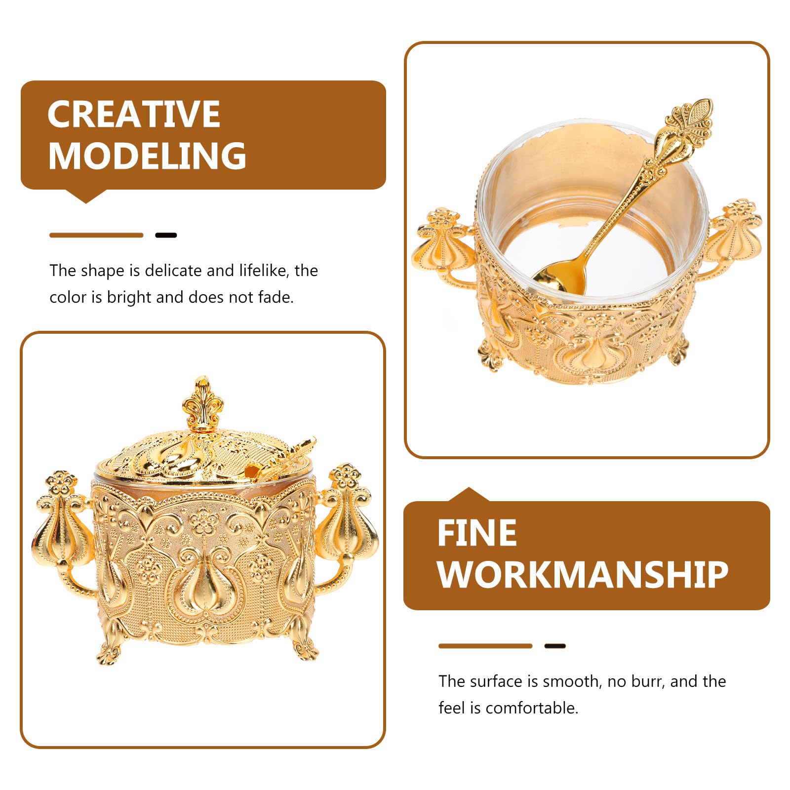 Toyvian Sucrier de Style Européen Pot à Sucre Élégant en Fer et Verre avec Cuillère 1 Set Design Créatif en Or Cuisine et Salle à Manger