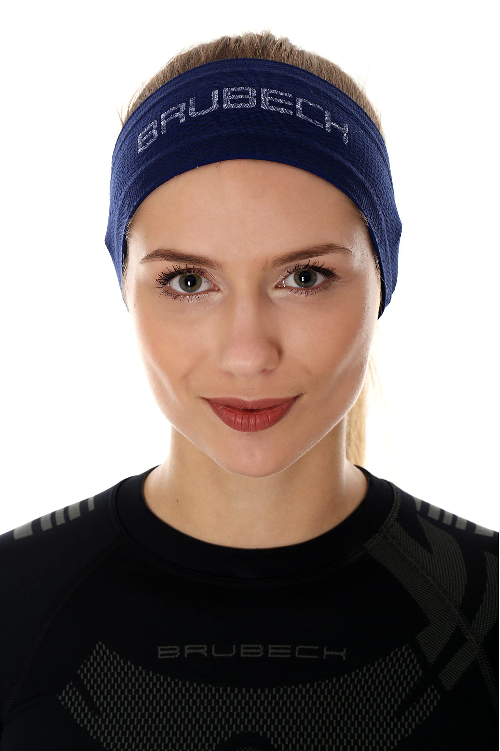BRUBECK Opaska przeciwpotowa dla kobiet i mężczyzn | opaska na głowę | bezszwowa opaska na czoło | niebieska opaska na czoło oddychająca | Gym | trening | Running | Struktura 3D | rozm. S - M | Blue | BD10050