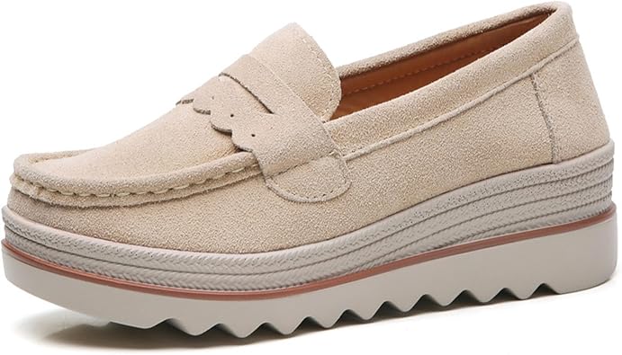 Womens Fashion Thick Sole Suede Orthopedic Loafers Non-Slip Platform Arch Support Lightweight Walking Shoes