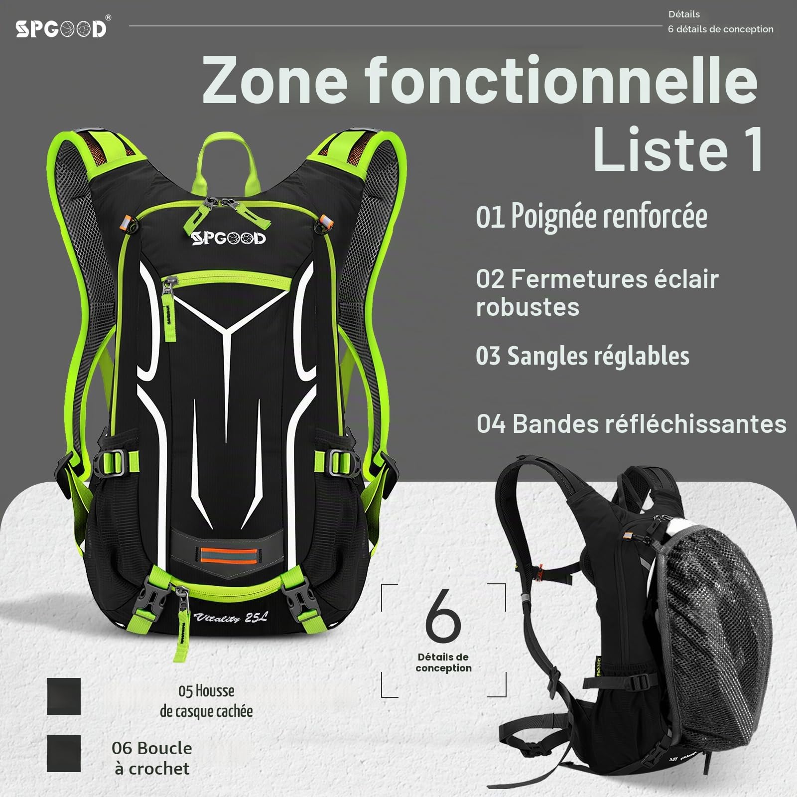 SPGOOD Sac À Dos Vélo 20l/25l/30l (9 Couleurs) - Imperméable, Ultraléger - Pour Femmes Et Hommes, Multifonctionnel - Avec Housse De Pluie/Housse De Casque, Sac À Dos Vtt