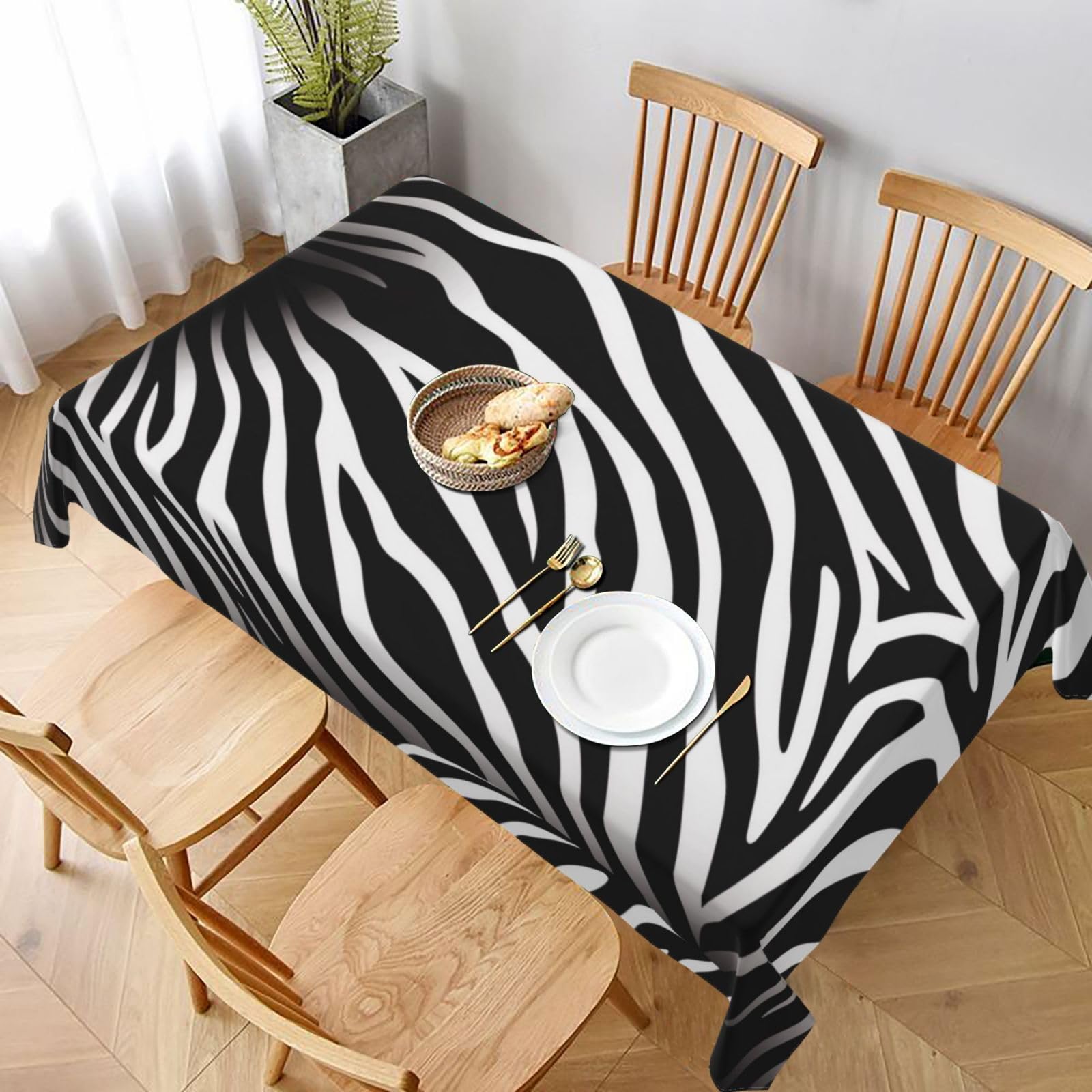 WPKJU Zebra Print Printed Tablecloth 60x90 in Water Resistant Table Cover Washable Rectangle Table Cloth for Dining Tables