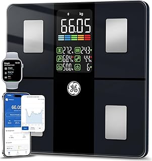 GE Pese Personnes Connectée Smart, Balance Connectée avec Grand écran 14 Données Corporelles Masse Graisseuse et Musculaire IMC Bluetooth Pèse Personne avec APP 180 kg Black