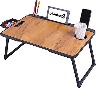 Real Bamboo Foldable Laptop Table for Bed Desk Portable Study Writing Multipurpose Adjustable Tray with Tablet Holder Cup ...