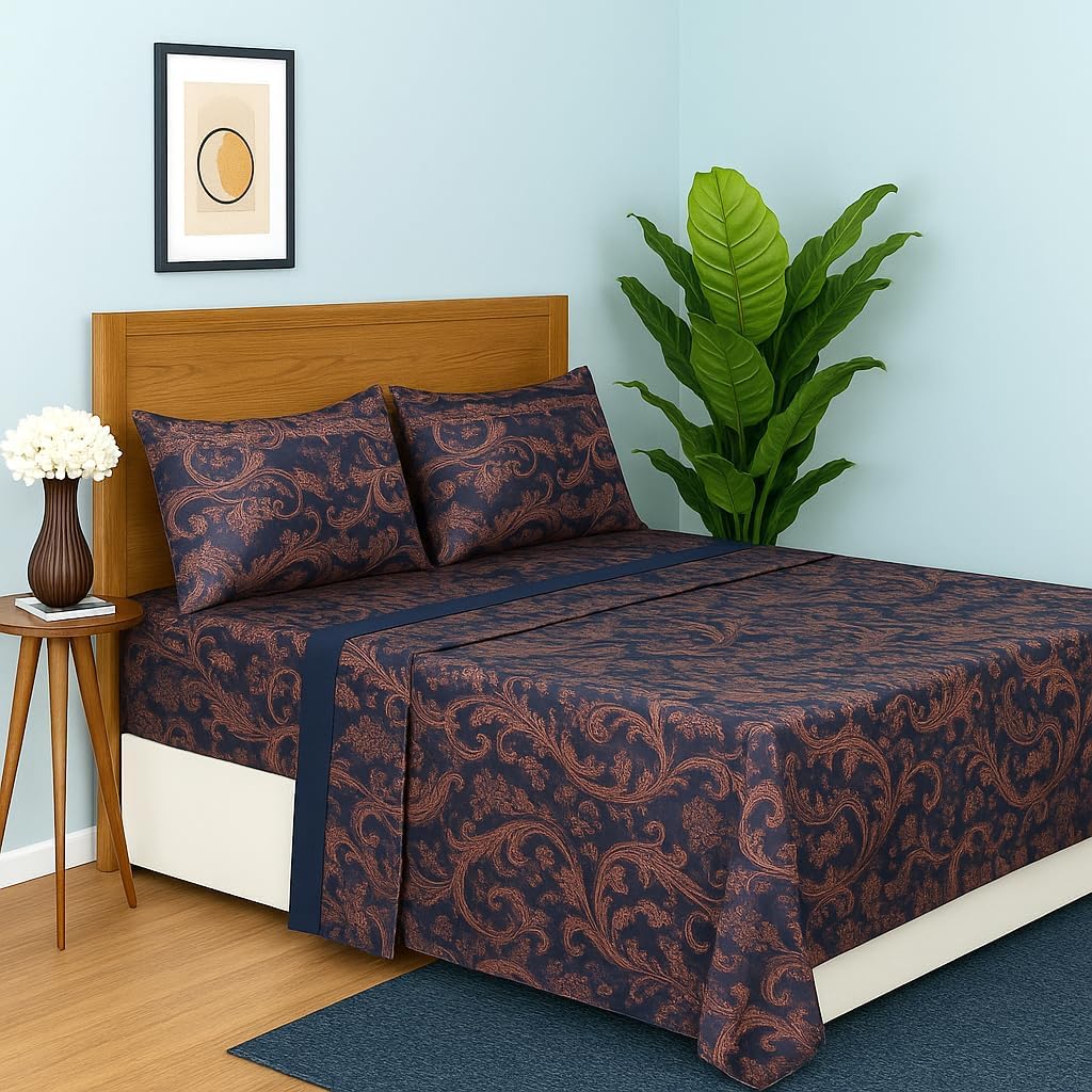 Dreamology Sheets Set Full Size Bed, 4 Pieces Microfiber Sheet Set,Printed Sheet Set with Solid Cuffed Detail,Full Size Sheets,Includes 1 Flat Sheet,1 Deep Pocket Fitted Sheet & 2 Pillowcase (Paisley)