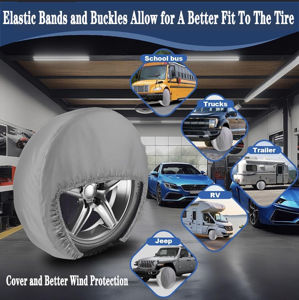 Image of Tire Covers Set of 4,Fits 24 inch-26 inch Inch Tire 420D Uv Resistant Wheel Covers | Provide Year-Round Protection for Your Trailer,Truck, Rv, Campervan, Car,Tires Paint Masker /Protection,Water,Bring Windproof
