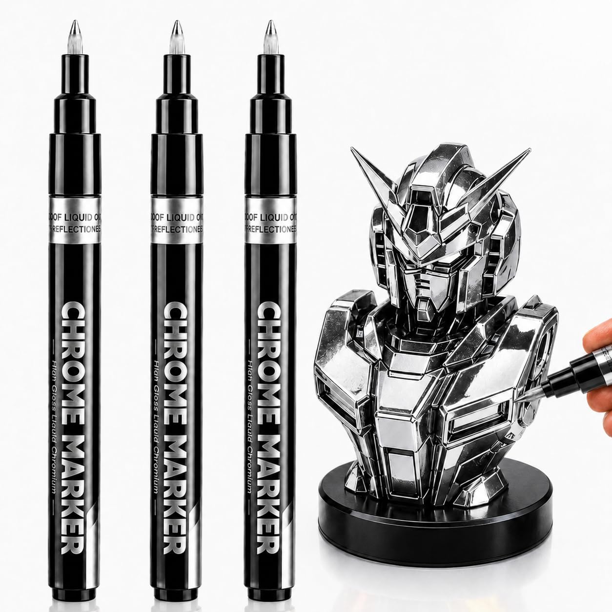 HOTU Silver Chrome Paint Markers, 3 Pack Liquid Mirror Chrome Paint Pens, 0.7mm Extra Fine Metallic Markers for Metal, Plastic, Models, Jewelry, Wheel Touch Up, Smooth Surfaces - drawing | Mubboo