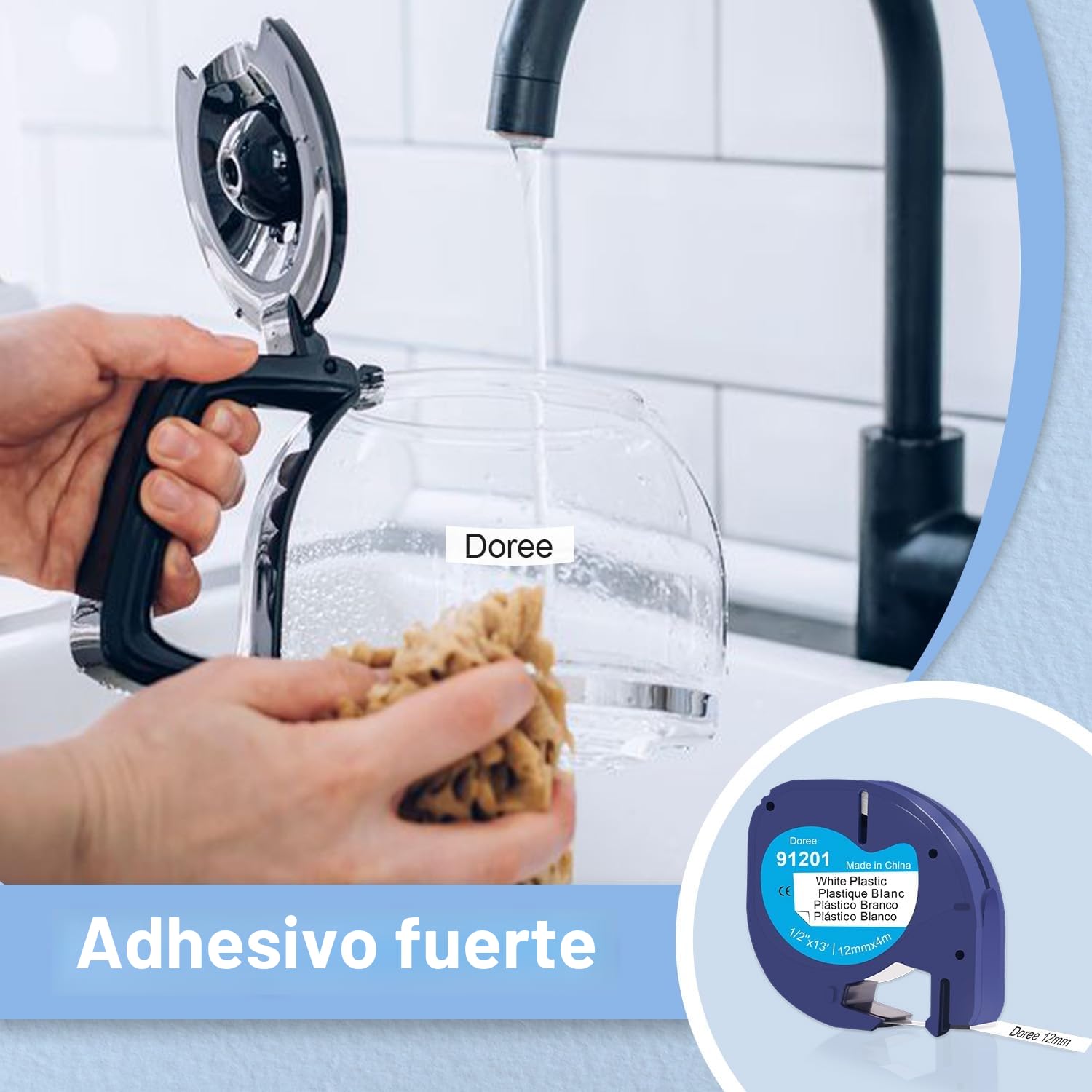 Cinta blanca plástica Dymo Letratag 91221 12 mm x 4 m negro sobre blanco 6 unidades