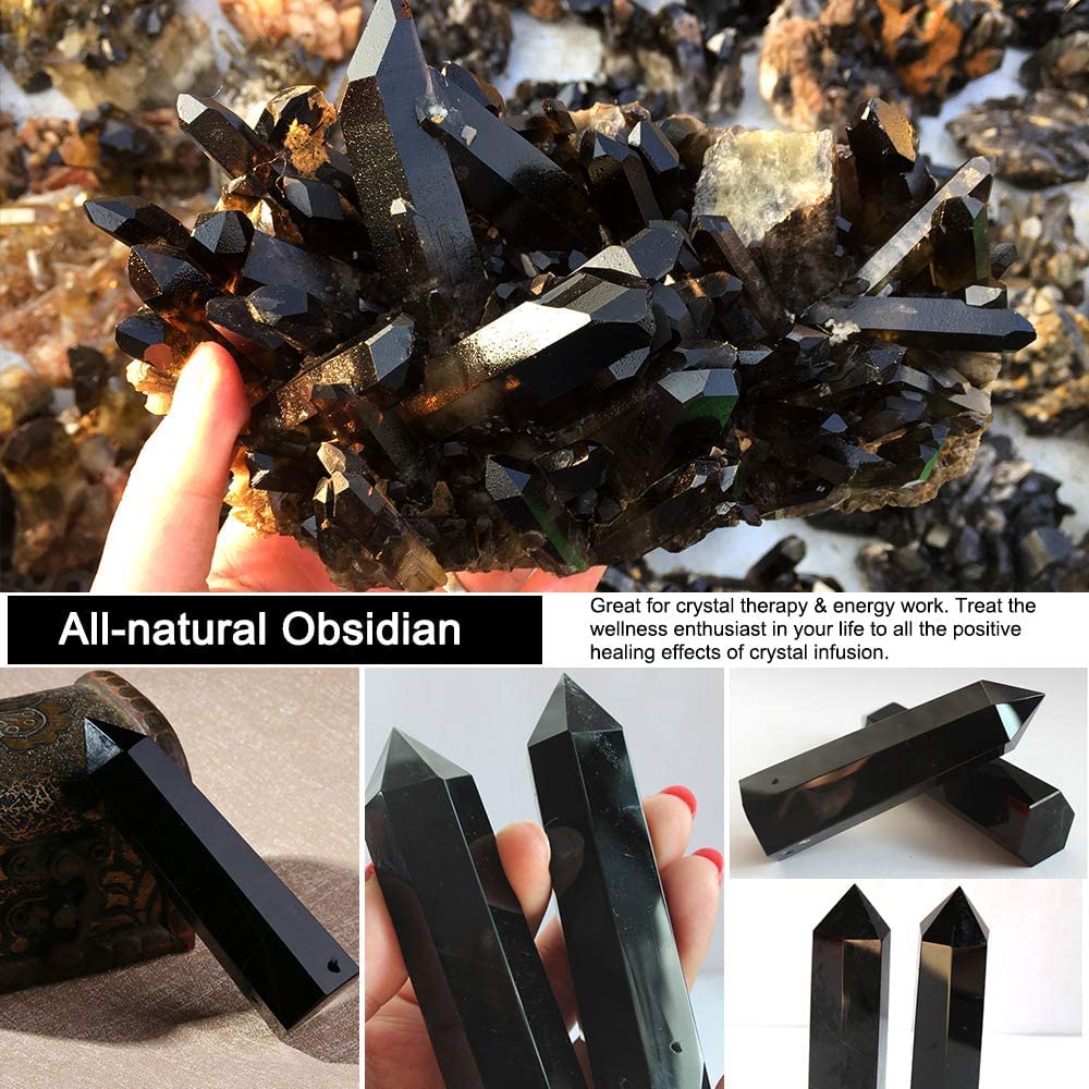 Bouteille d'eau en Cristal, 550ML Pierre Precieuse Naturelle Verre Eau Bouteille Amovible, Pierres Thérapeutiques pour Bien-être Naturel Guérison, Anti-fuite (Obsidienne+Bouteille)