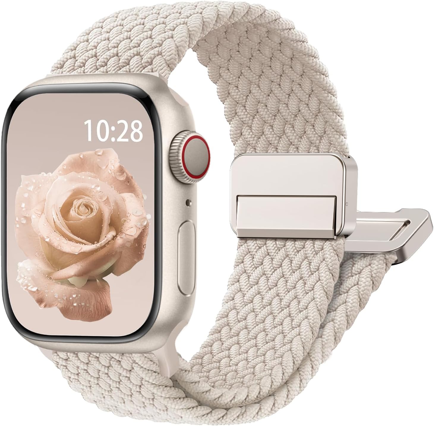Magnetic Braided Stretchy Loop - Compatible with Apple Watch Band 42mm 46mm 40mm 41mm 44mm 45mm 38mm Ultra 3/2 49mm Women Men,Elastic Woven Fabric Nylon Strap for iWatch 11 10 9 8 7 6 5 4 3 SE Ultra