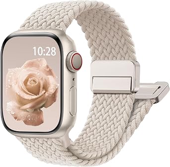 Magnetic Braided Stretchy Loop - Compatible with Apple Watch Band 42mm 46mm 40mm 41mm 44mm 45mm 38mm Ultra 3/2 49mm Women Men,Elastic Woven Fabric Nylon Strap for iWatch 11 10 9 8 7 6 5 4 3 SE Ultra