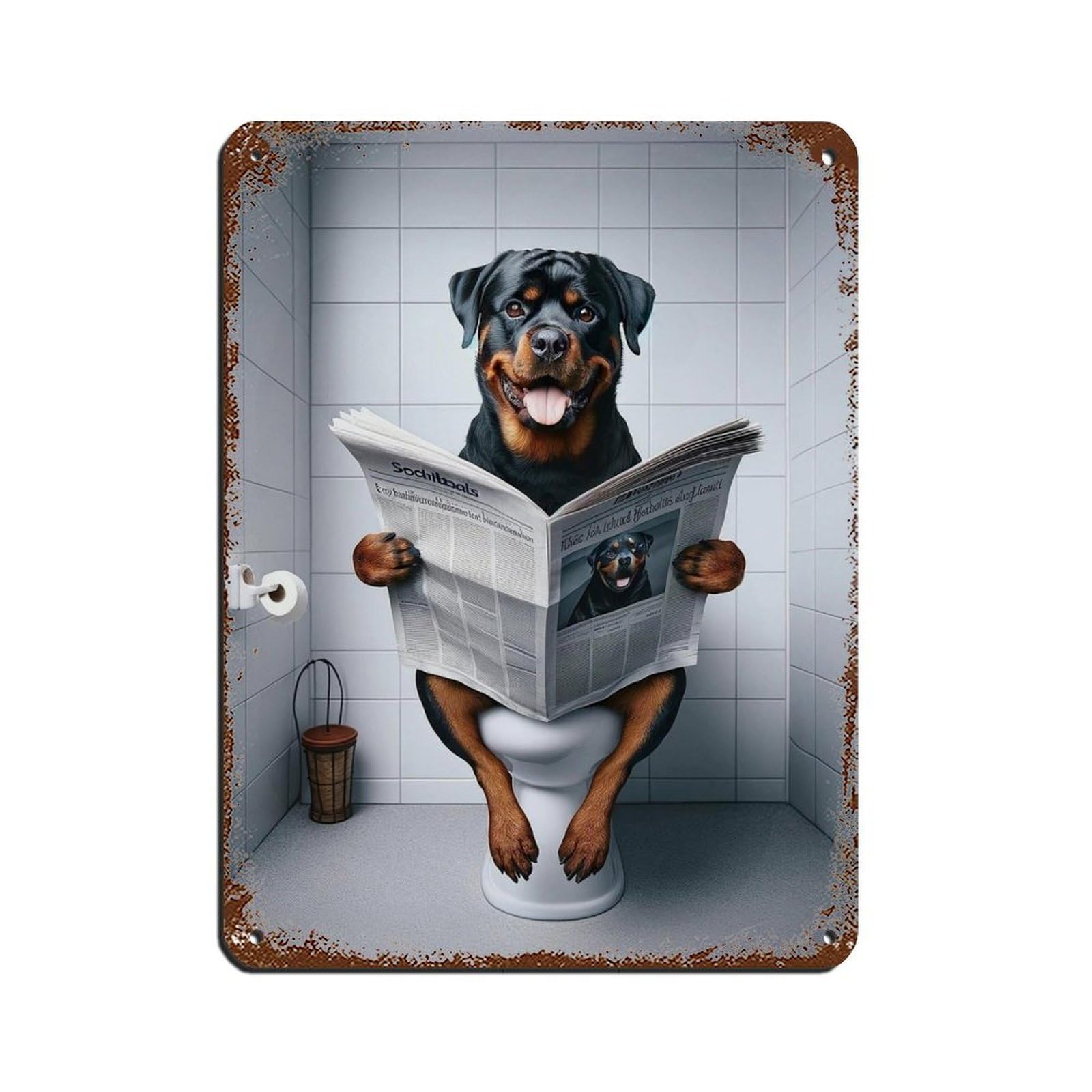 Lxwnze 30L X 40W Cm Rottweiler, Funny Bathroom Decor Retro Poster Metal Tin Sign Chic Art Retro Iron Painting Bar People Cave Cafe Family Garage Poster Wall Decoration 12X16inch(30X40cm)