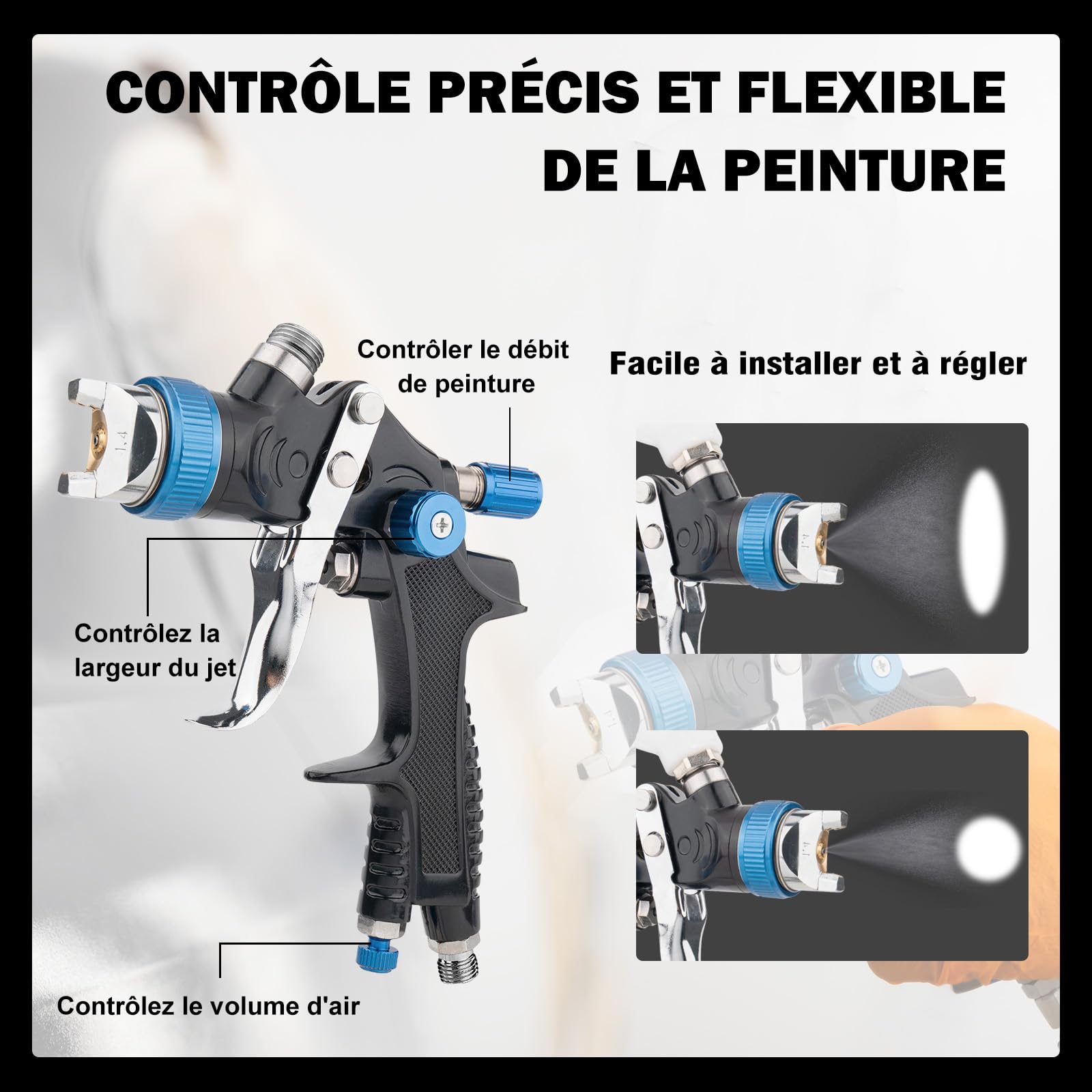 HVLP - Pistola professionale per verniciatura a gravità, 3 ugelli, 1,4/1,7/2,5 mm, tazza 600 cc per gravità e manometro HVLP mobili per auto pistola di riparazione (blu)