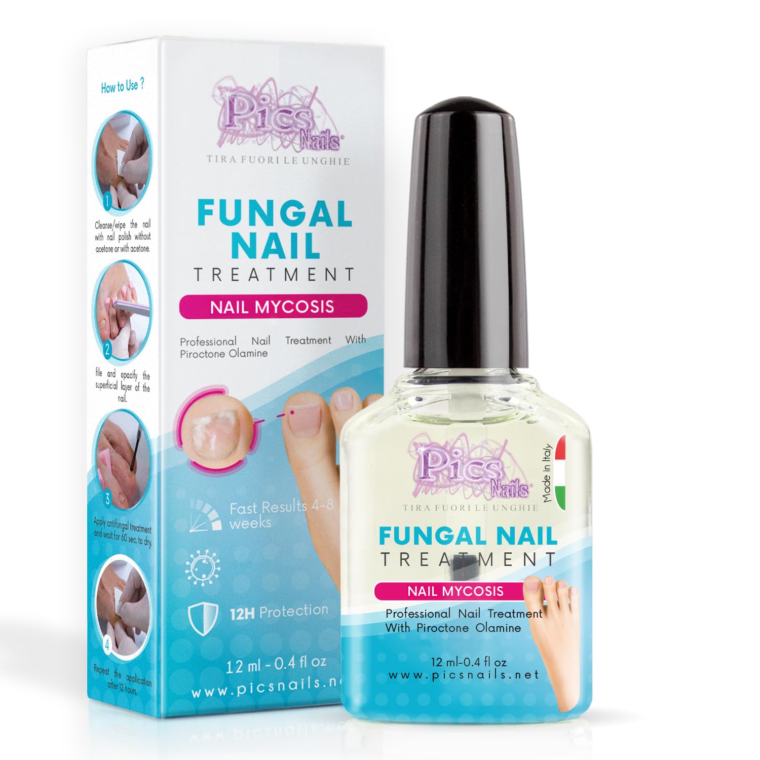 Pics Nails - Środek do Paznokci Stóp i Rąk | 12 ml | Przywraca Naturalny Wygląd Paznokcia | Made in Italy, Biały