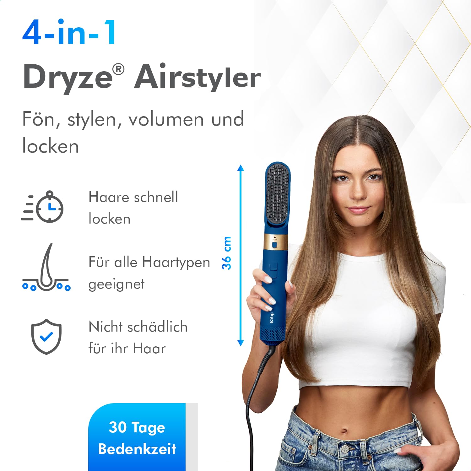 airstyler 5 in 1, lockenstab, haartrockner, warmluftbürste, föhnbürste, föhn… (Vinca Blue)
