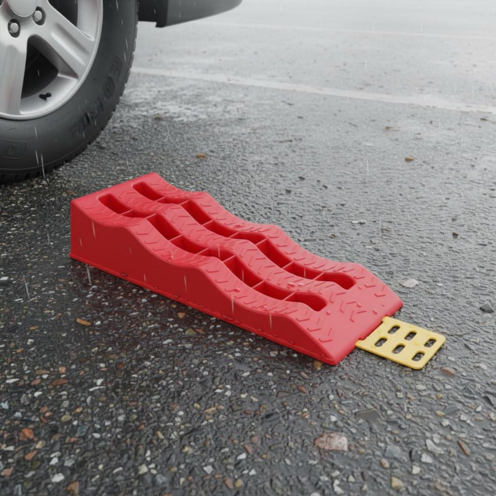 Rampa di Supporto Veicoli Set 2 Pezzi Rampe Livellamento Trazione Struttura Massiccia Plastica Antiscivolo per Pneumatici Adatto per Parcheggio Viaggi Aree Ricreative, Rosso