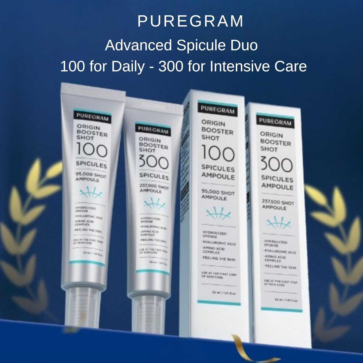 Origin Skin Booster Shot 100 + 300 Duo Set, Daily & Intensive Spicule Serum for Texture Care & Hydration, Korean Skincare 2.03 fl oz
