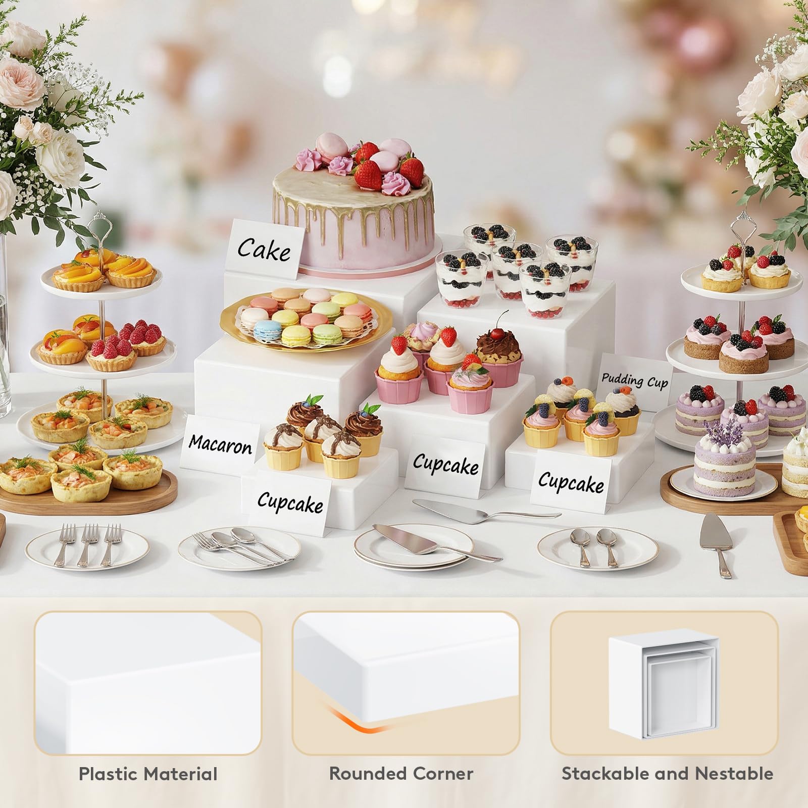 Lifewit Soporte de Pastelería Decorativos, Soporte Exhibición de Alimentos para Buffet, Mesa Dulce Accesorios para Bodas, Fiestas, Eventos, Blanco, Juego de 6 (16/16/18/20/21/25 cm)
