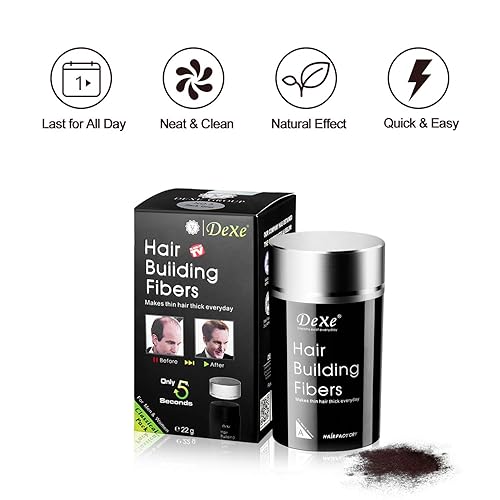 Miniatura 5 de Dexe Polvo de color de fibras de construcción de cabello espesar instantáneamente el cabello adelgazante para hombres y mujeres (negro)