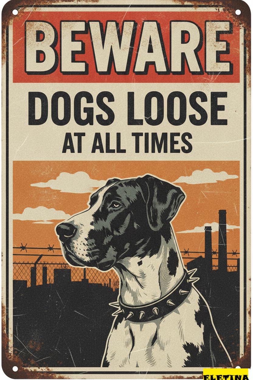 Beware Dogs Loose Great Dane Warning Aluminum Tin Sign Outdoor Yard Fence Home Kitchen Farm 8x12in