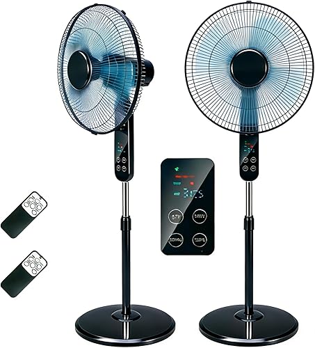 Aottop Ventilador de pedestal de 16 pulgadas, paquete de 2, con pantalla LED y termómetro, con control remoto, 3 velocidades, 3 modos de viento,