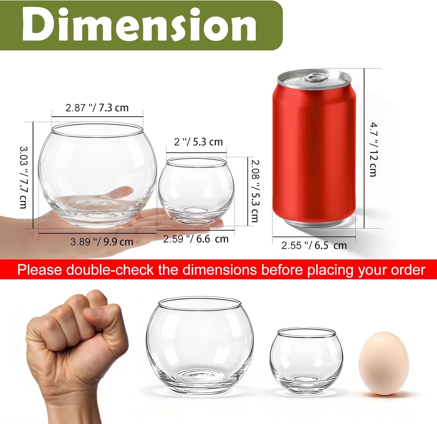 24 Pack Glass Small Bubble Vases, 4" W x3''H Clear Bowl Vases 12 Pcs, 2.6" W x2''H Round Candle Holders 12 Pcs, Mini Globe Vase Centerpiece for Wedding Party Home Decor