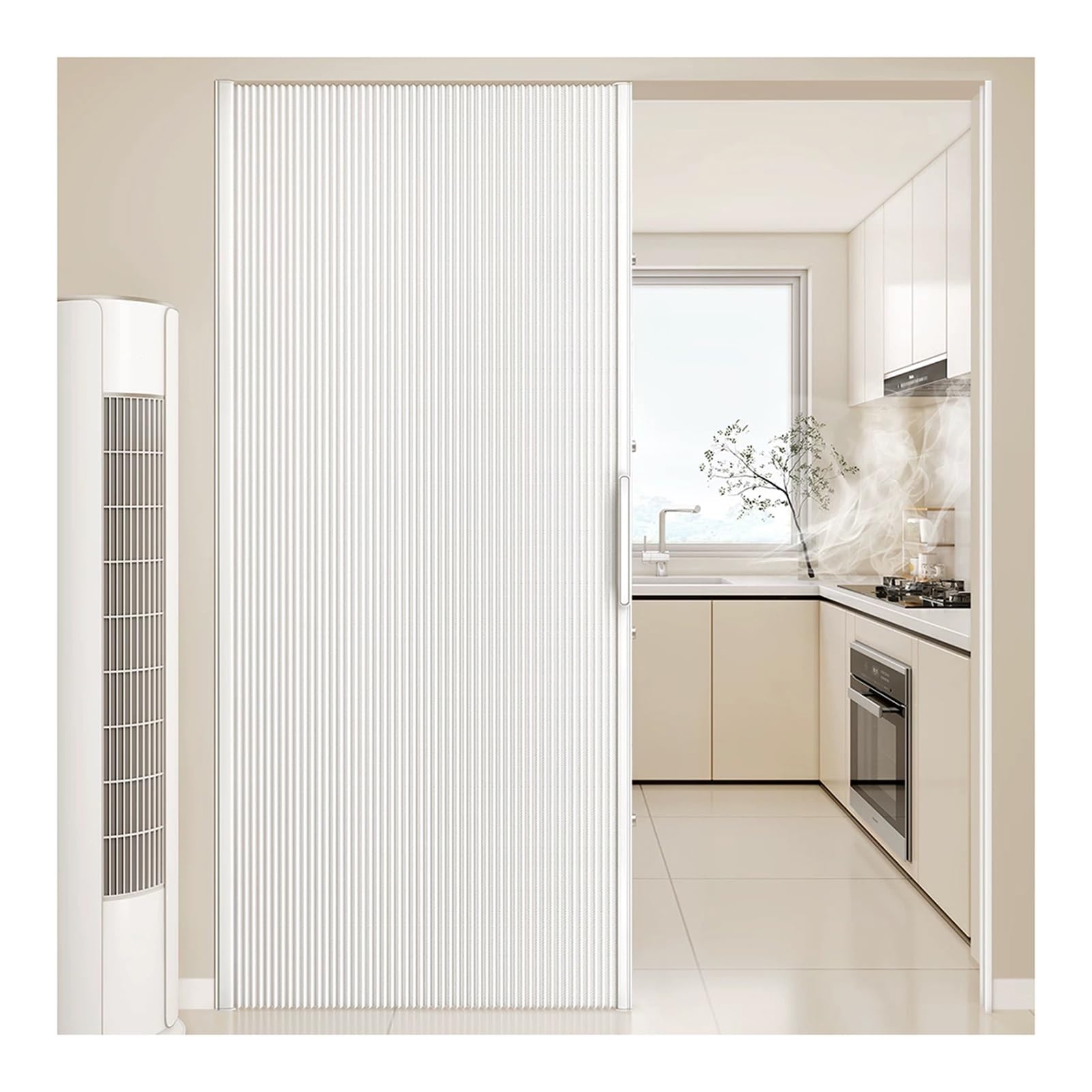 Kphymod White No Drill Honeycomb Folding Accordion Door, Frameless No Bottom Track Blackout Temporary Room Divider Partition Curtain For Bedroom Kitchen Bathroom(,H 200Cm - W 160-210Cm)