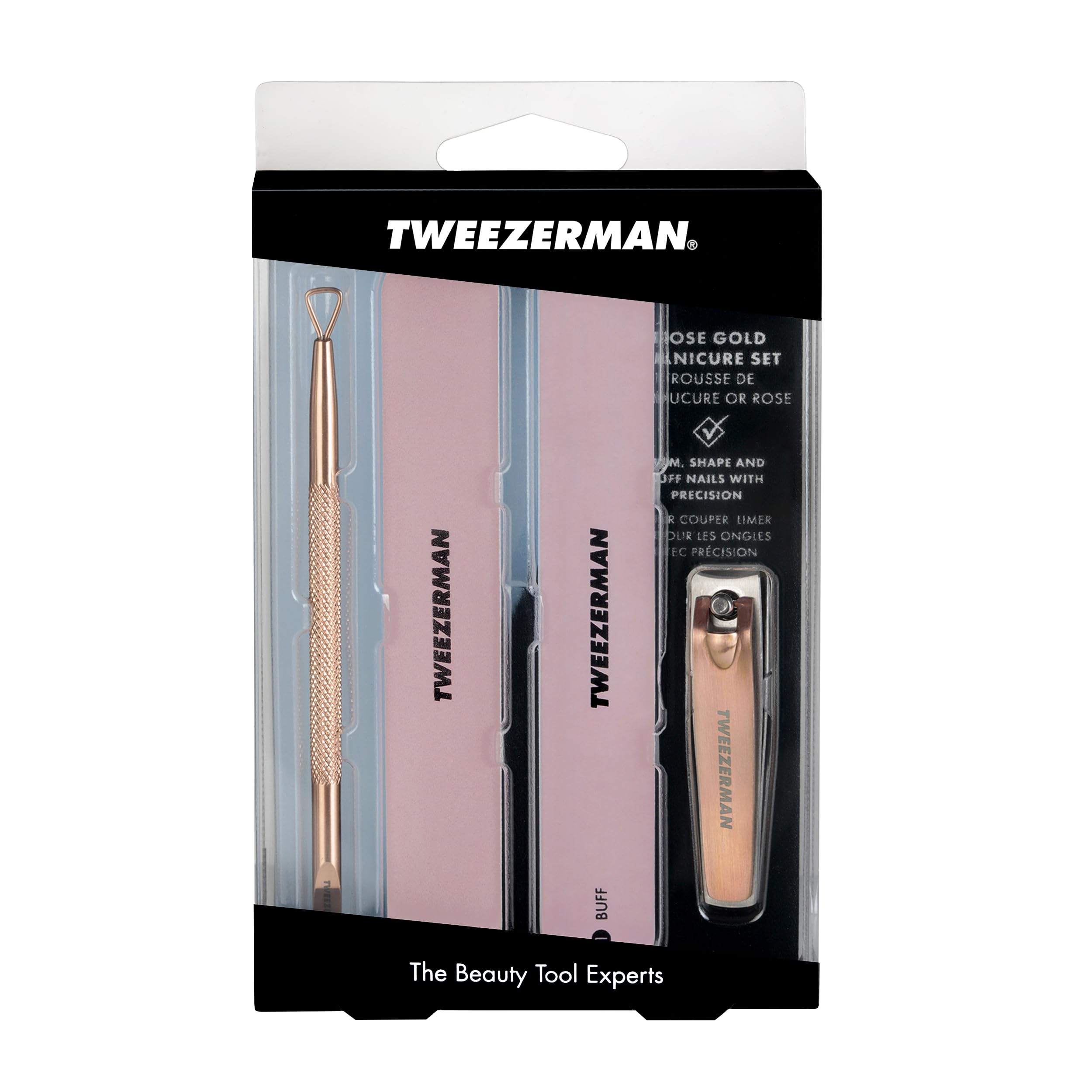 TWEEZERMAN Set de manucure, 4 pièces de soins des ongles, y compris un coupe-ongles, or rose