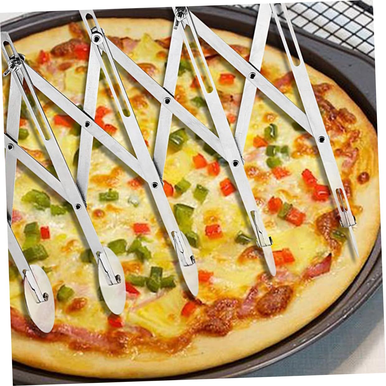Verstellbarer Pizzaschneider Modernes Praktisches Küchenwerkzeug mit 5 Edelstahlrädern Leichter Verstellbarer Teigroller für Pizza und Gebäck