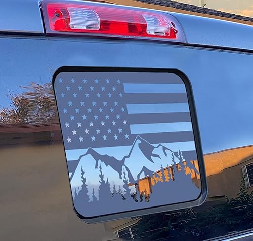Xinghe Calcomanía para Ford F150 2015-2022, F250 F350 2017-2023 Mountain Forest American Flag para ventana central trasera de camión, calcomanía de