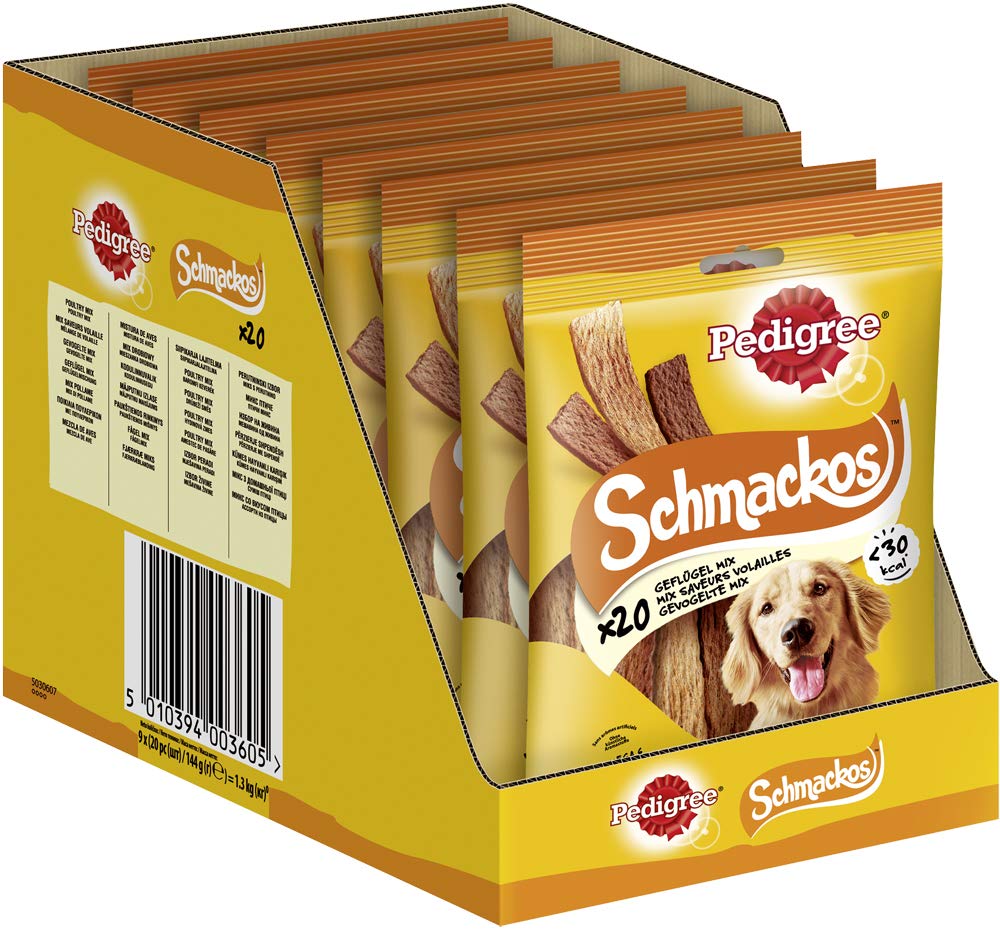 Pedigree Hundesnacks Hundeleckerli Schmackos mit Huhn, 180 Stück (9 x 20 Stück)
