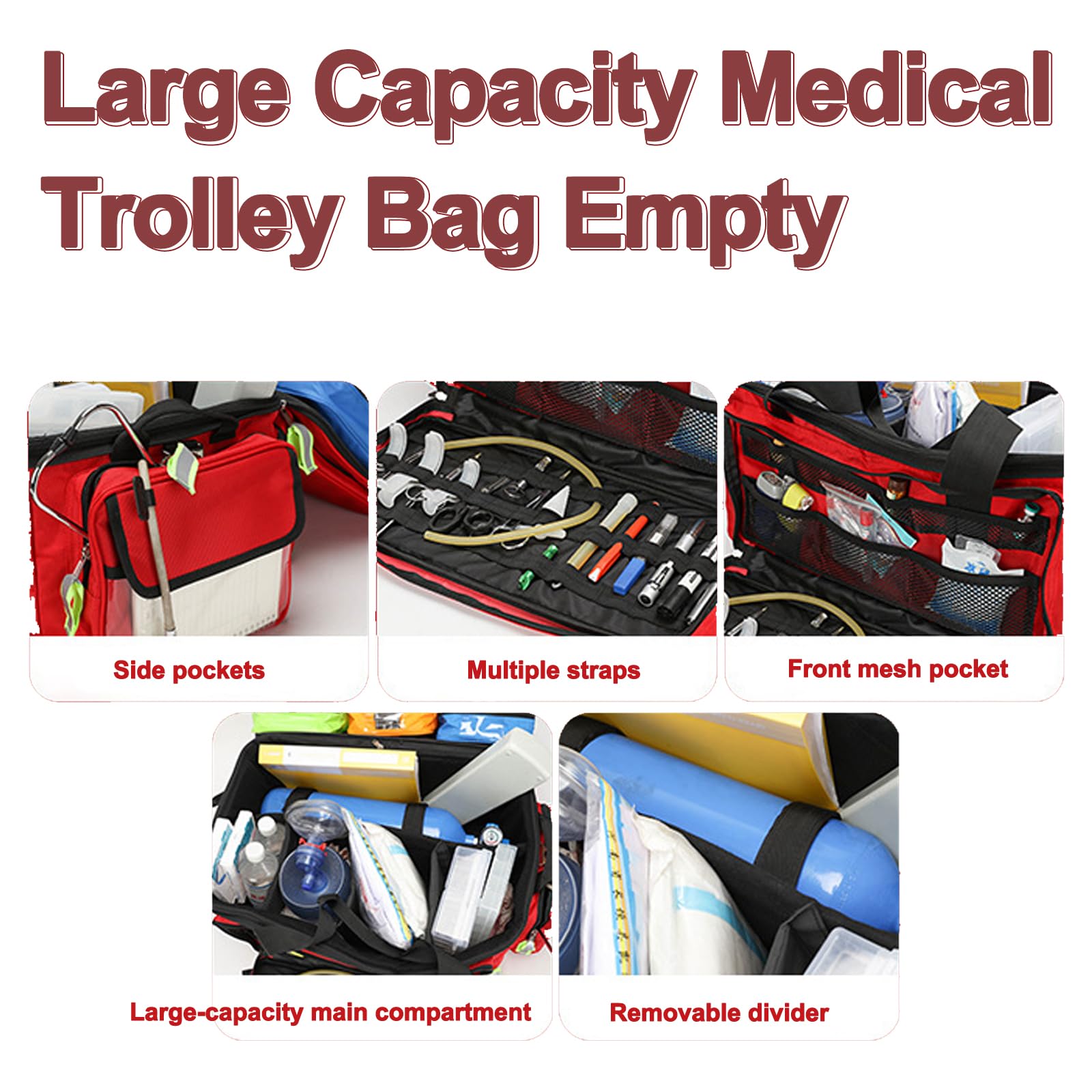Bolso De Primeros Auxilios Portátil Con Ruedas, Organizador De Botiquín De Emergencia De Gran Capacidad, Bolso Médico Con Ruedas Vacío,Con Compartimentos Y Tiras Reflectantes,Para Enfermeras Y Médicos