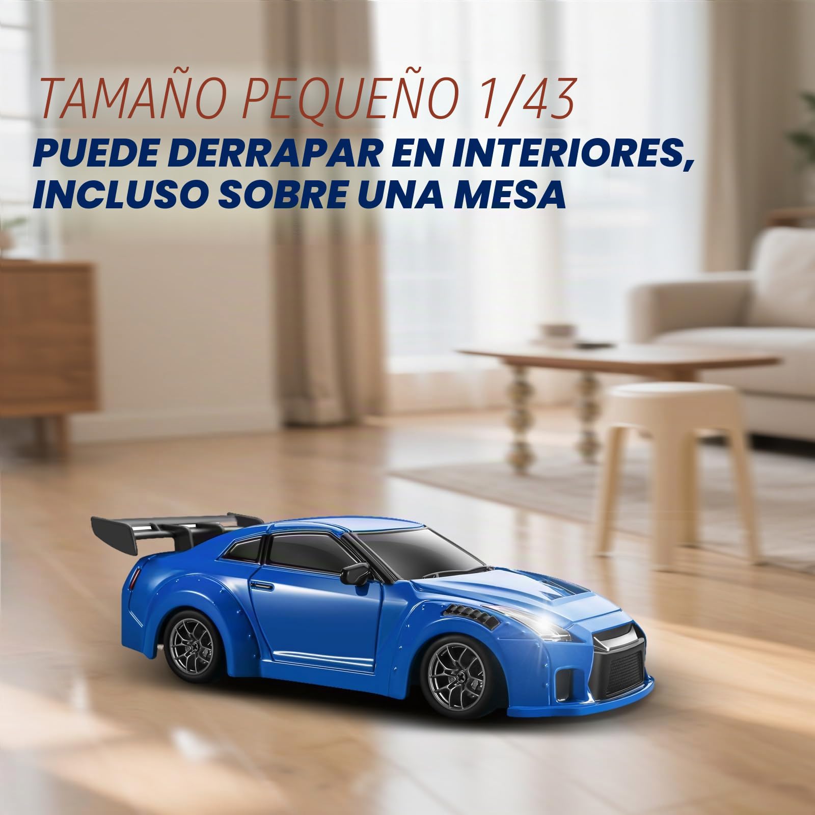 ACAMMZAR Coche Teledirigido Drift con Giroscopio, 1:43 Mini Proporcional Completo 4WD 18KM/H RC Drift Coche, con Luces LED, Gyro, RC Cars para Adultos Niñas, Azul