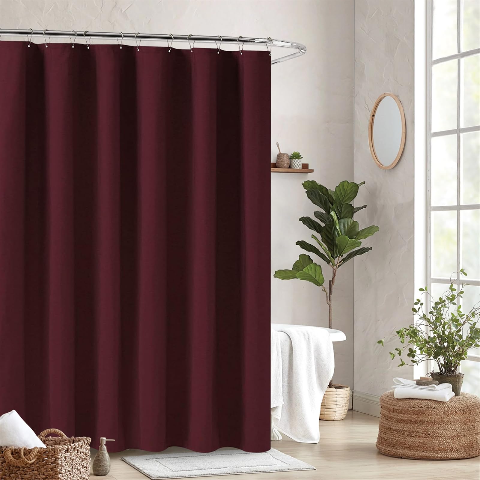 Lifup Leinen Texturiert Duschvorhang, Wasserdicht Schnelltrocknend Anti-schimmel Duschvorhänge mit Ösen und Haken für Badewanne & Dusche Rot H213 x B183 cm