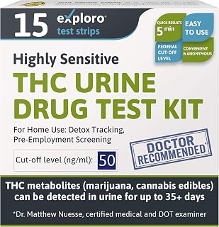 Exploro THC Marijuana Urine Drug Test Kit (15 Pack) - Highly Sensitive 50 ng/mL Home Weed Detox Strips