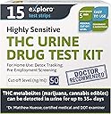 Exploro Highly Sensitive at Home Marijuana Drug Test Kit, THC Drug Test Kit Marijuana/Weed, THC Drug Test Urine, Easy Home Drug Test Marijuana/THC Substance Abuse, 15 THC Test Strips/Sticks, 50 ng/ml