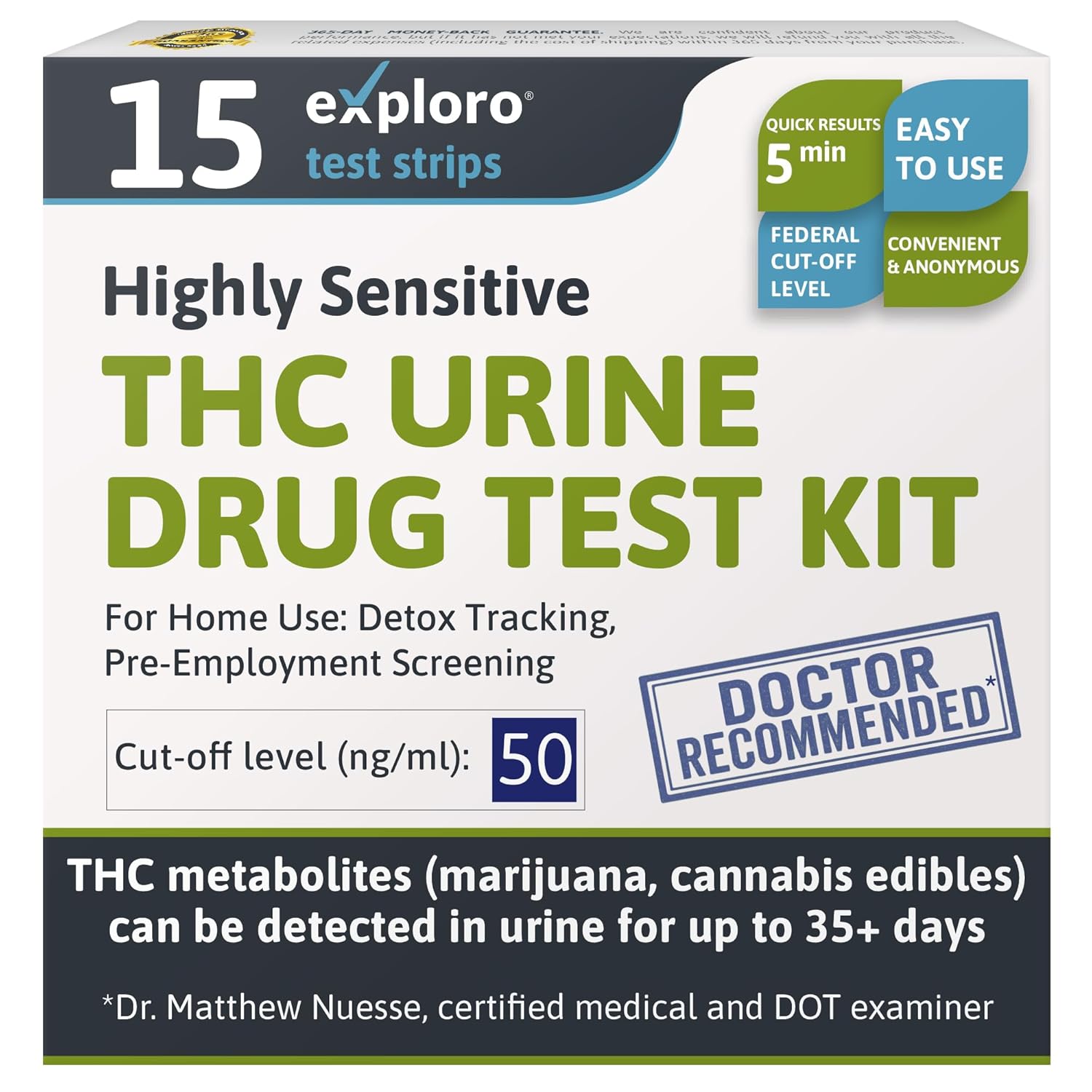 Exploro Highly Sensitive at Home Marijuana Drug Test Kit THC Drug Test Kit Marijuana Weed THC Drug Test