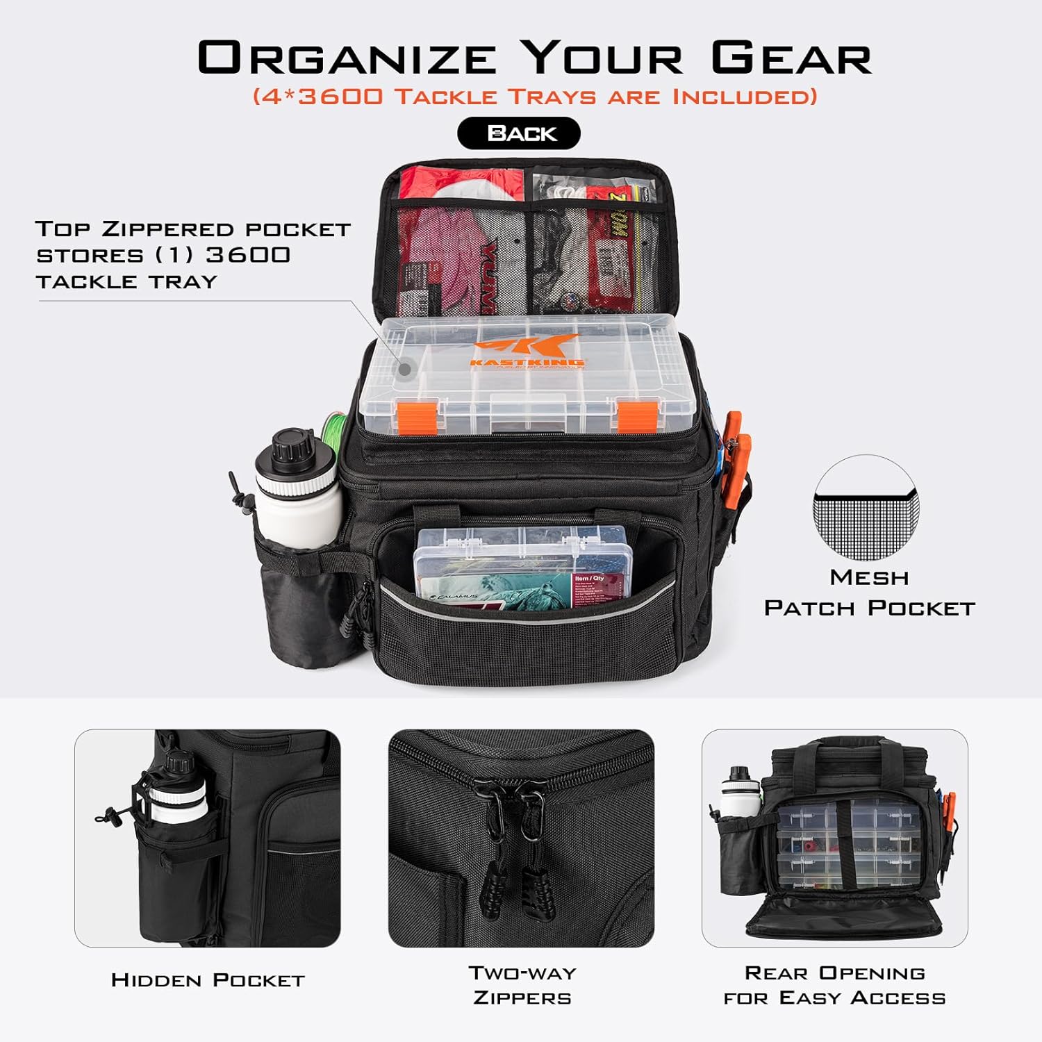 KastKing Karryall Fishing Tackle Bags with 4 * 3600 Tackle Trays - Saltwater & Freshwater Fishing Gear Storage - Image 3