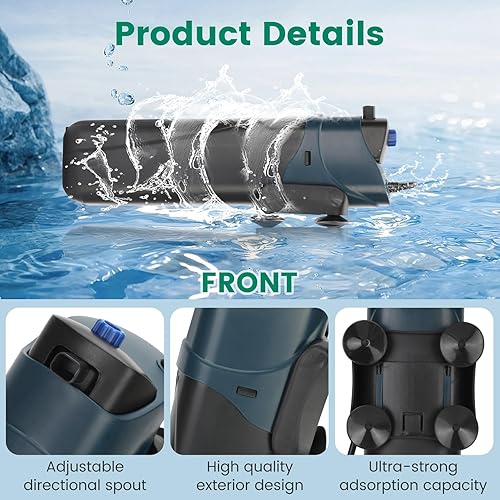 Miniatura 7 de Filtro de acuario U-V para 20-75 galones, filtro de pescado de 200 GPH con agua verde claro doble U-V de 5 W y algas sumergible potente bomba de