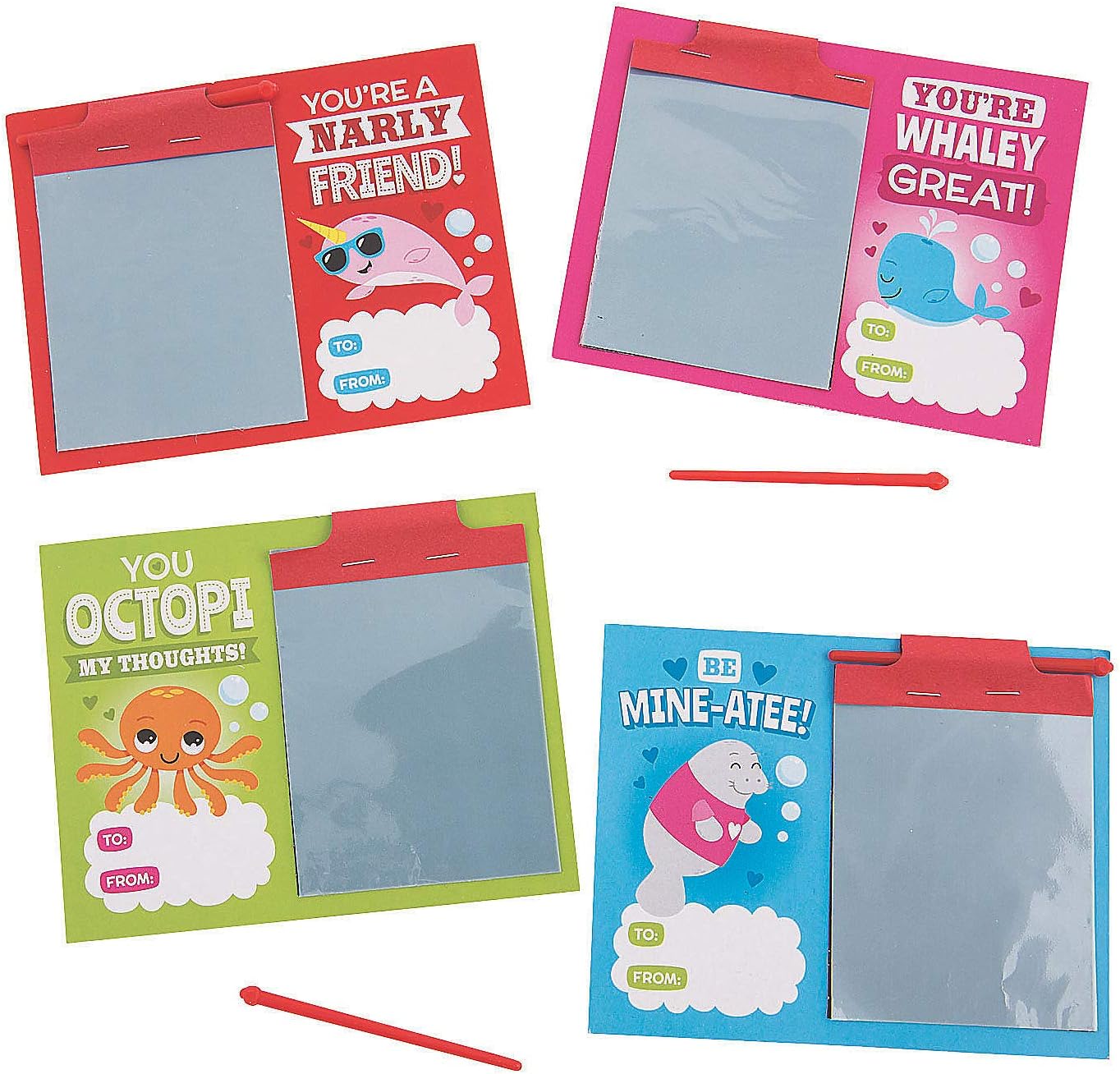 Fun Express Valentine Mini Magic Pads with Sealife C for Valentine's Day - Stationery Notepads Magic Screens - 12 Pieces